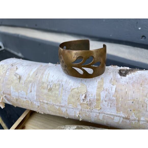 Vintage Copper Cutout Leaf Cuff Bracelet 1950s Mid Century Modern MCM Southwest - Picture 3 of 8